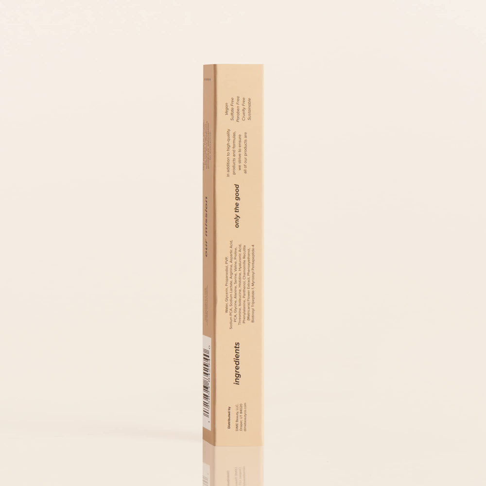 DIME Eyebrow Gel branding with vegan and cruelty free icons.