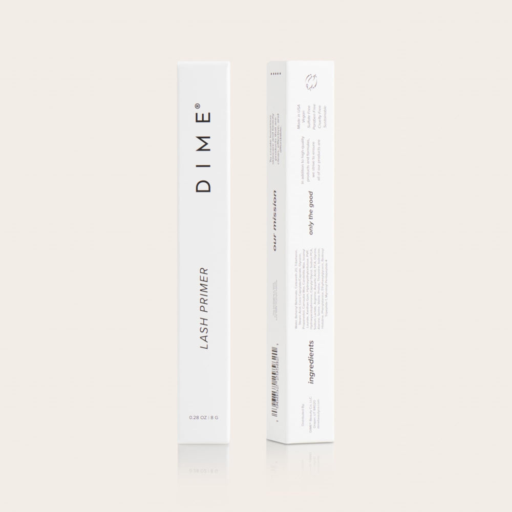 DIME Lash Primer ethics graphic highlights vegan, cruelty-free, and eco-friendly packaging.