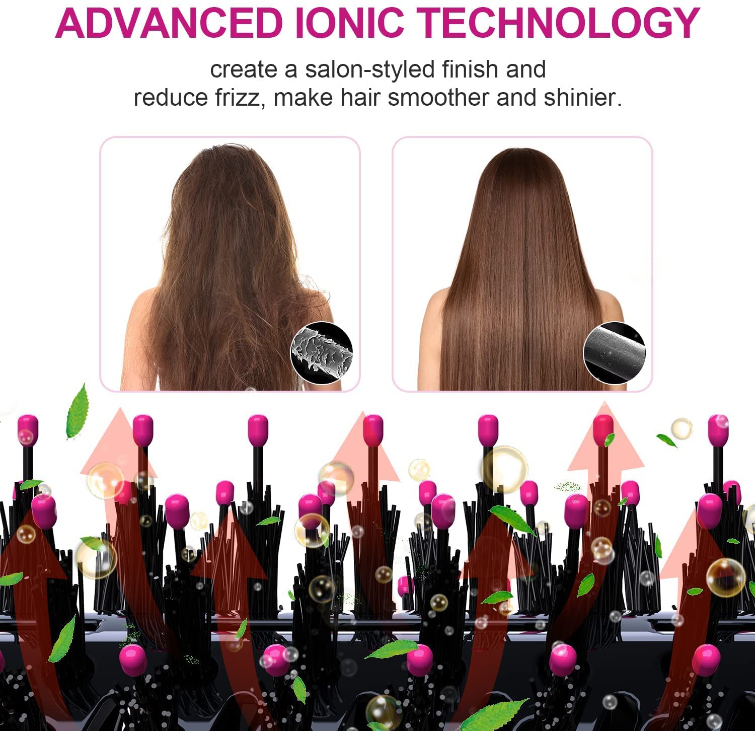 Dimecano hair dryer brush with ceramic coating for reduced hair damage.