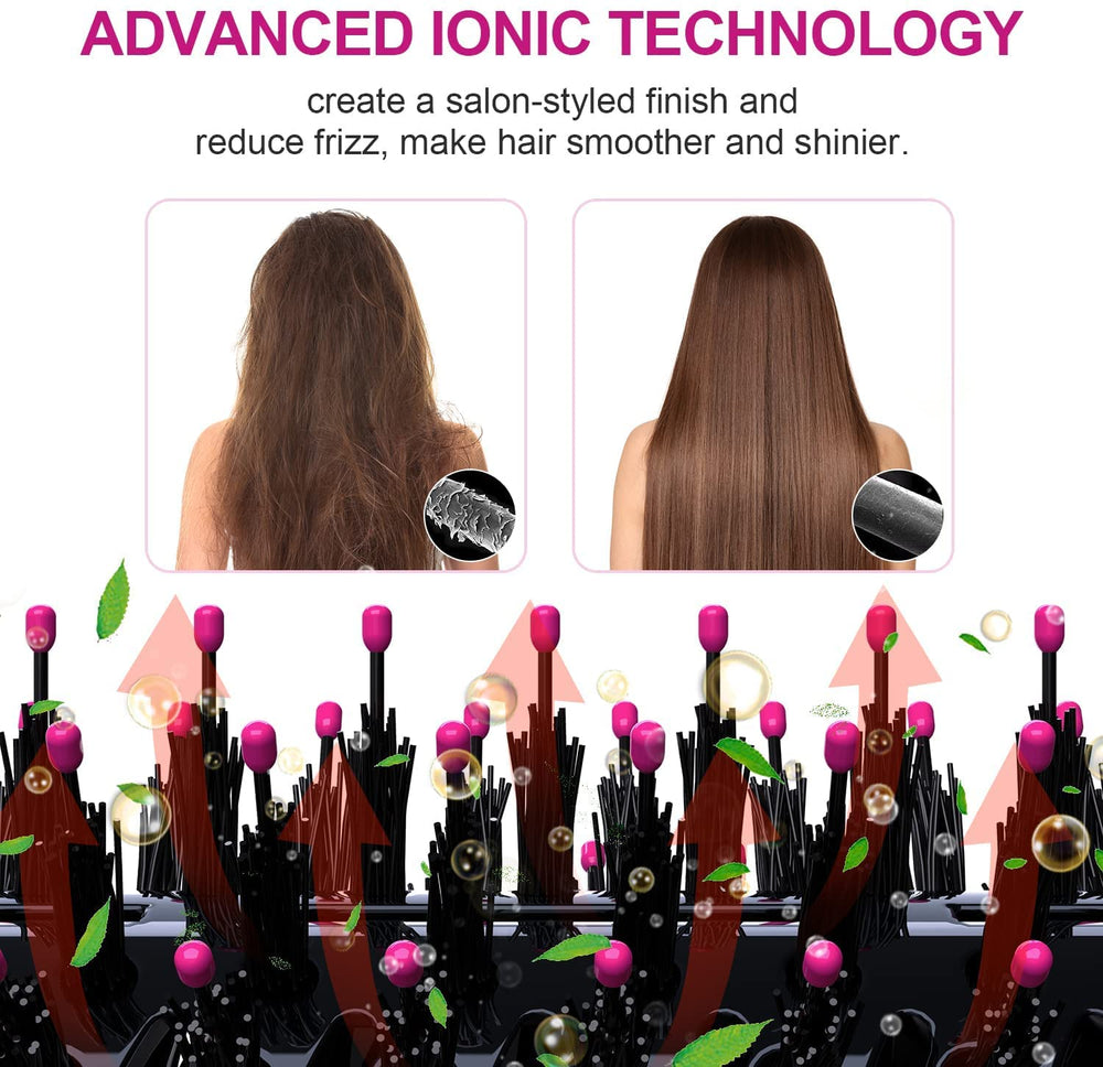 Dimecano hair dryer brush negative ions reduce static for smoother hair.