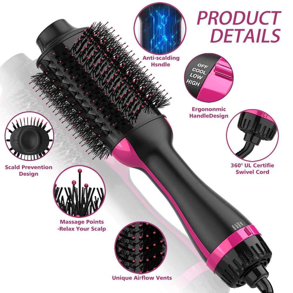 Dimecano hair dryer brush styling looks for curls or sleek straight styles.
