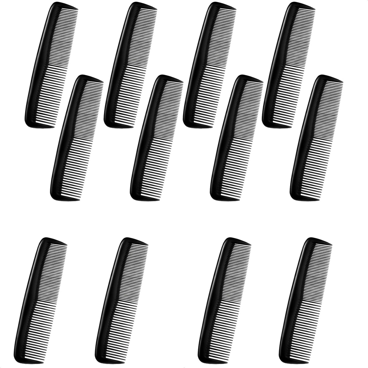 DIMROM 12pcs wallet-style combs in black plastic for portable grooming.