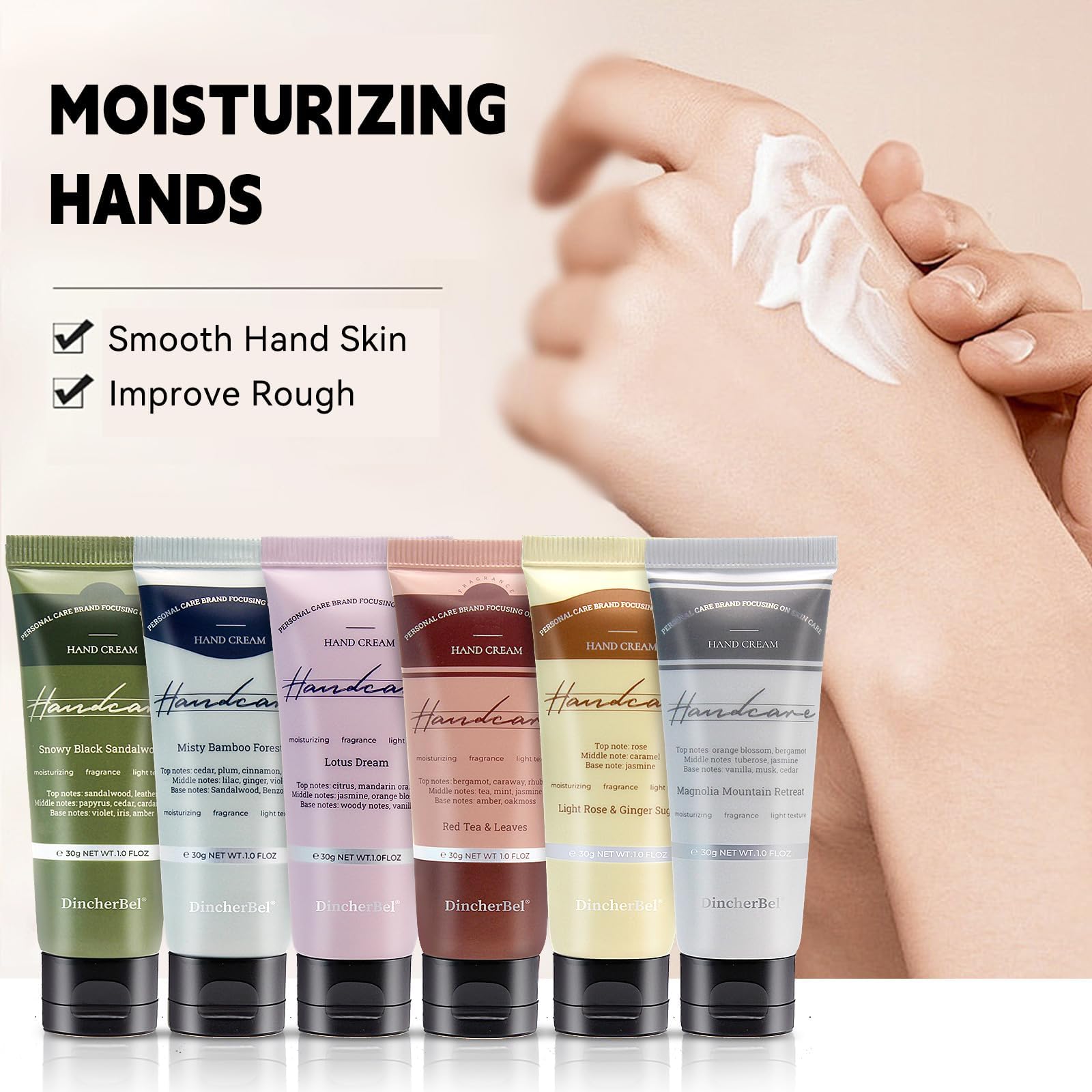 DincherBel Lotus Dream hand cream swatch evokes calm fragrance and long-lasting comfort.