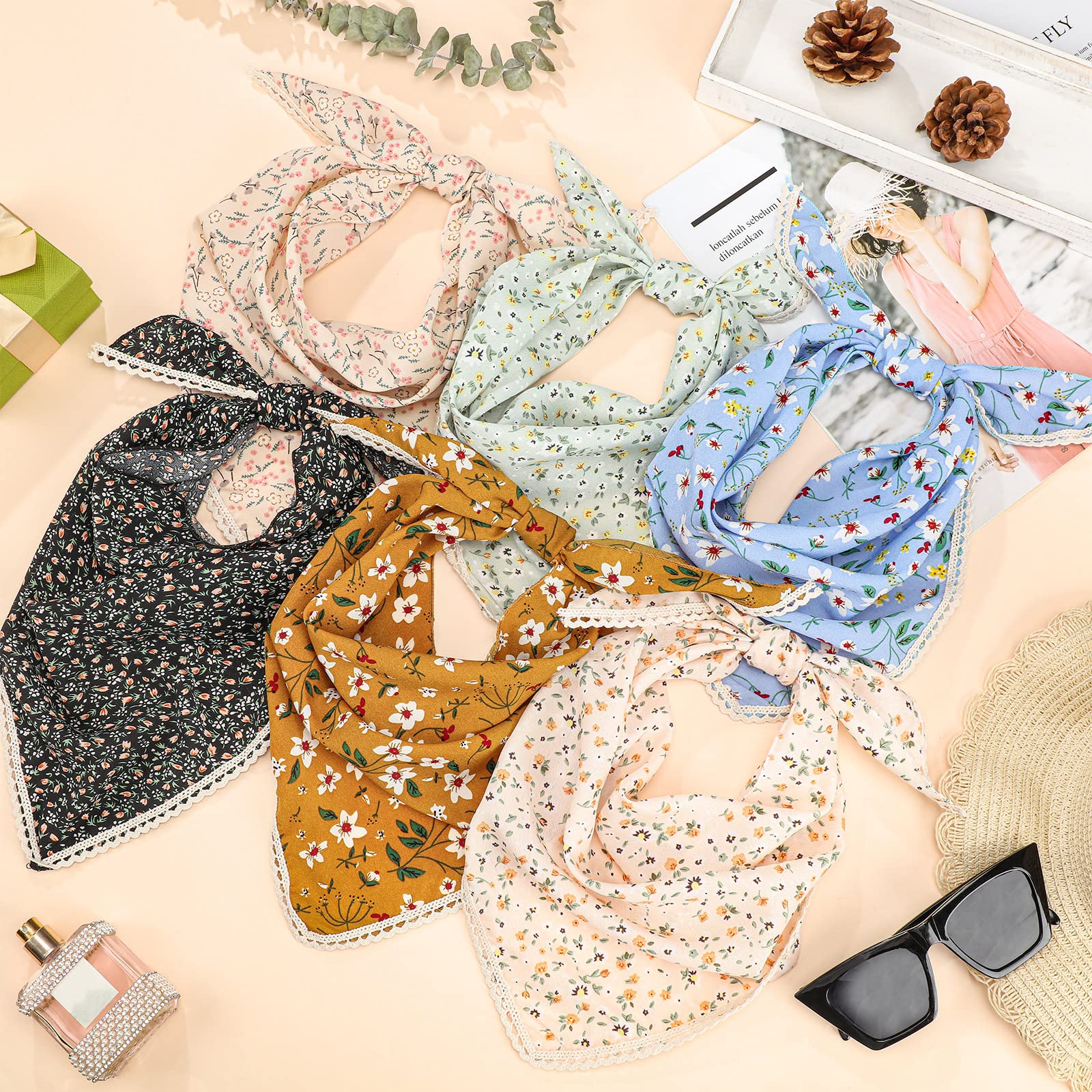 Dingion triangle scarf set can be worn as ties or hairbands for chic casual looks.