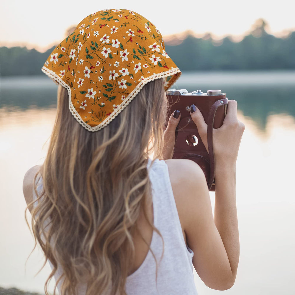 Dingion floral scarves keep hair tidy during housework or cooking.