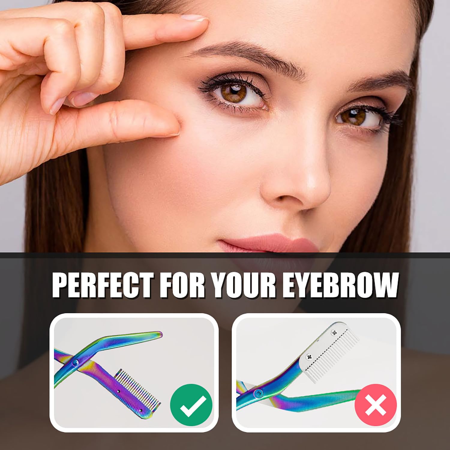 DINNAT Eyebrow Scissors with Comb rainbow ergonomic-grip demonstrates comfortable control