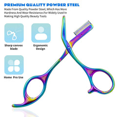 DINNAT Eyebrow Scissors rainbow blades detail shows fine-point steel for precise shaping
