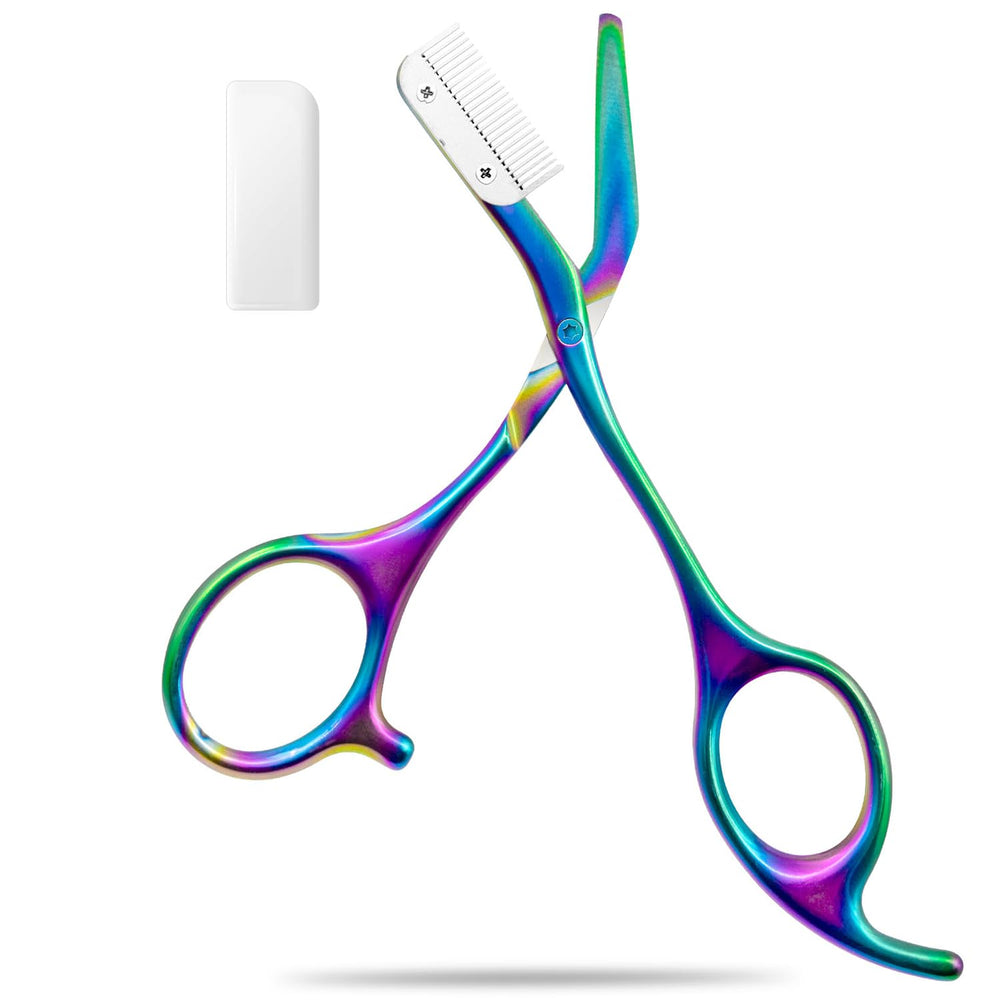 DINNAT Eyebrow Scissors rainbow front-angle view highlights stylish design and ease of use