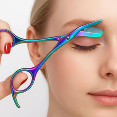 DINNAT Eyebrow Scissors with Comb rainbow closed view for precise at-home shaping
