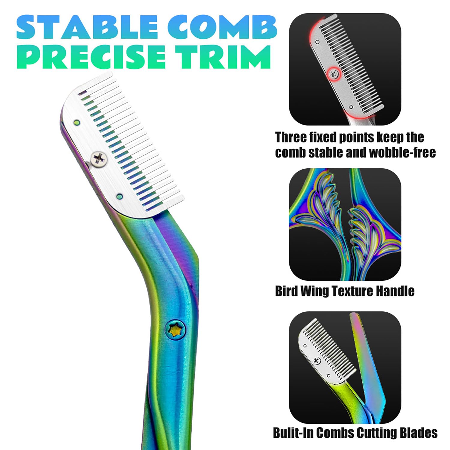 DINNAT Eyebrow Trimmer Scissor with Comb titanium two-in-one design lets comb and trim.