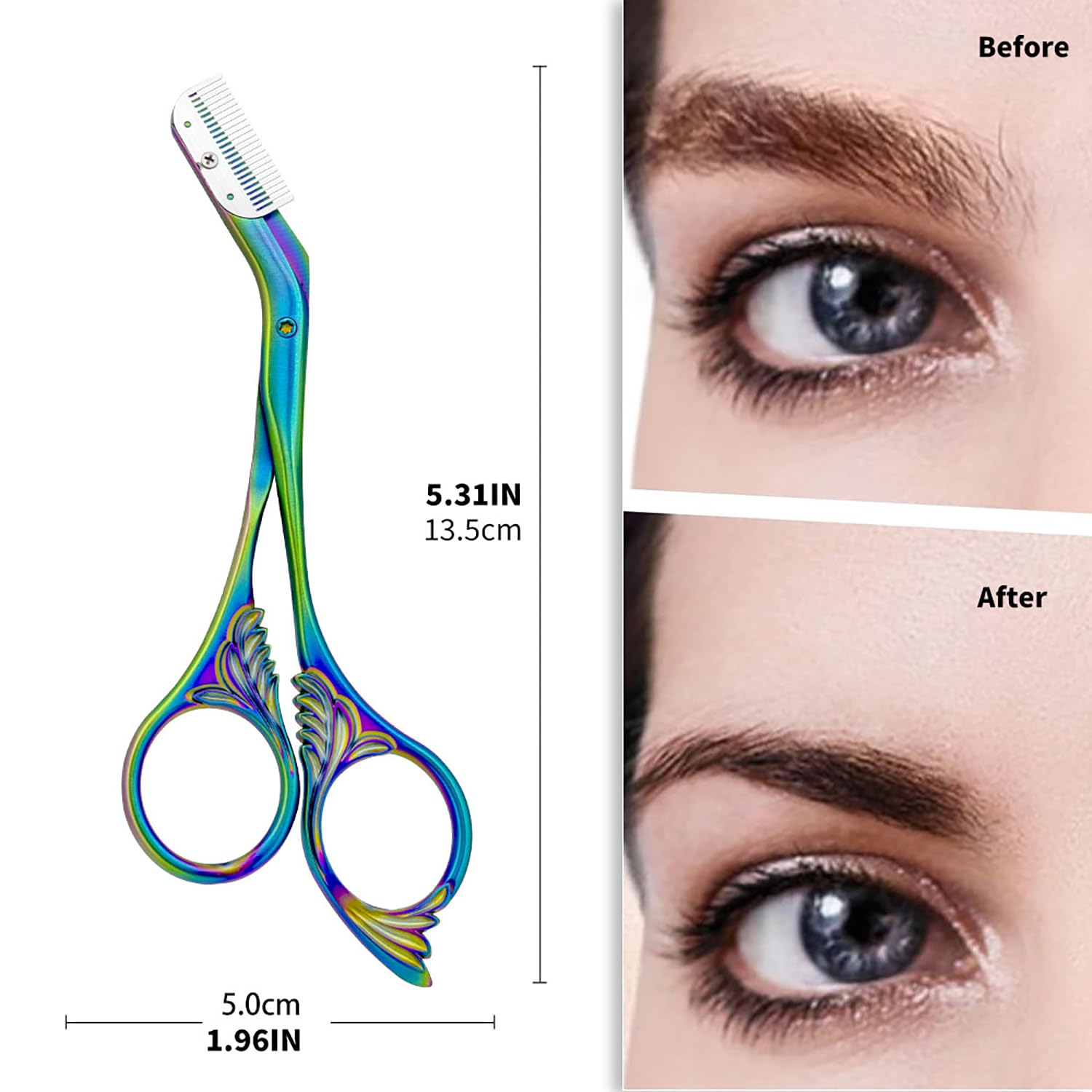 DINNAT Eyebrow Trimmer Scissor with Comb titanium ergonomic handle for easy, controlled grooming.