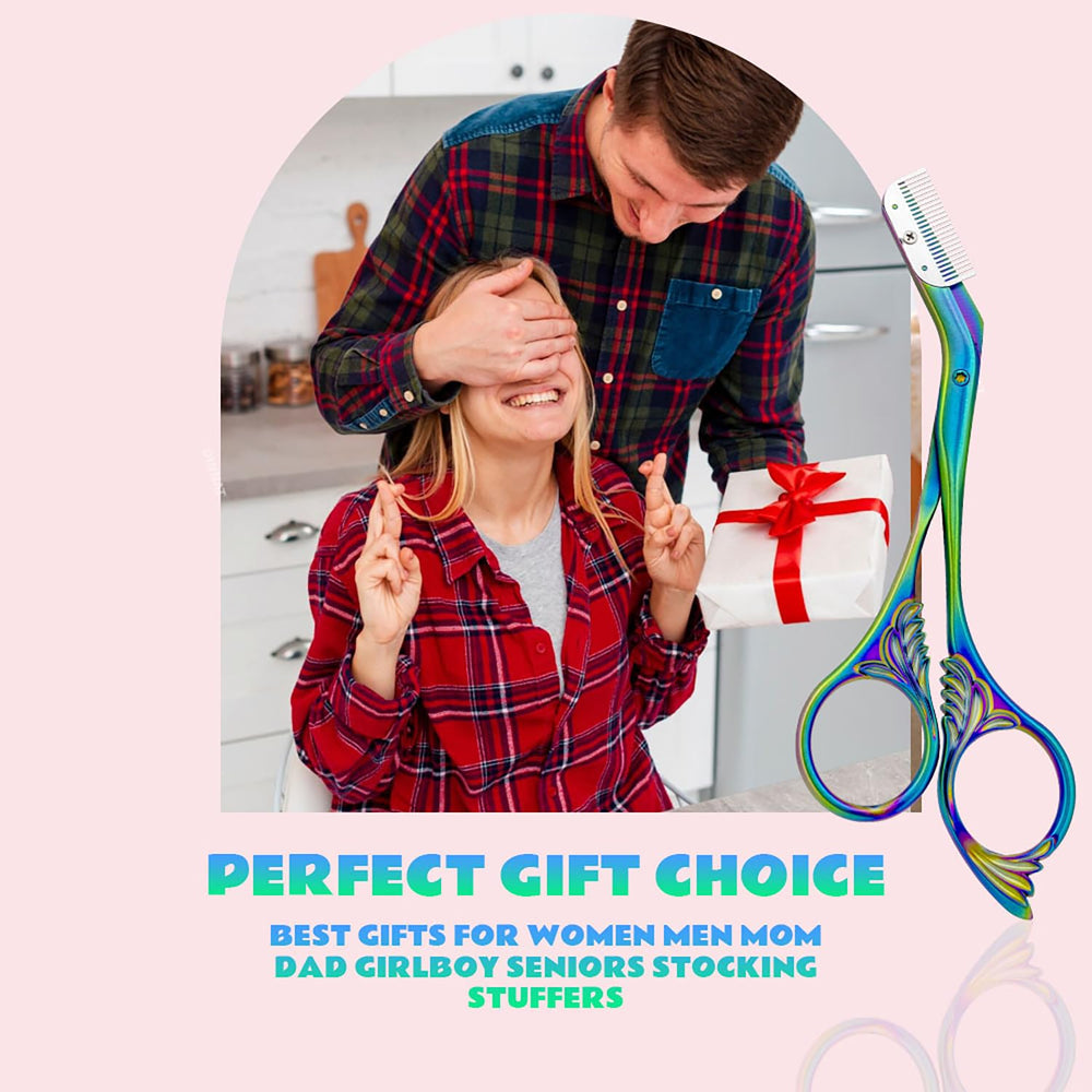 DINNAT Eyebrow Trimmer Scissor with Comb titanium compact kit for travel and storage.
