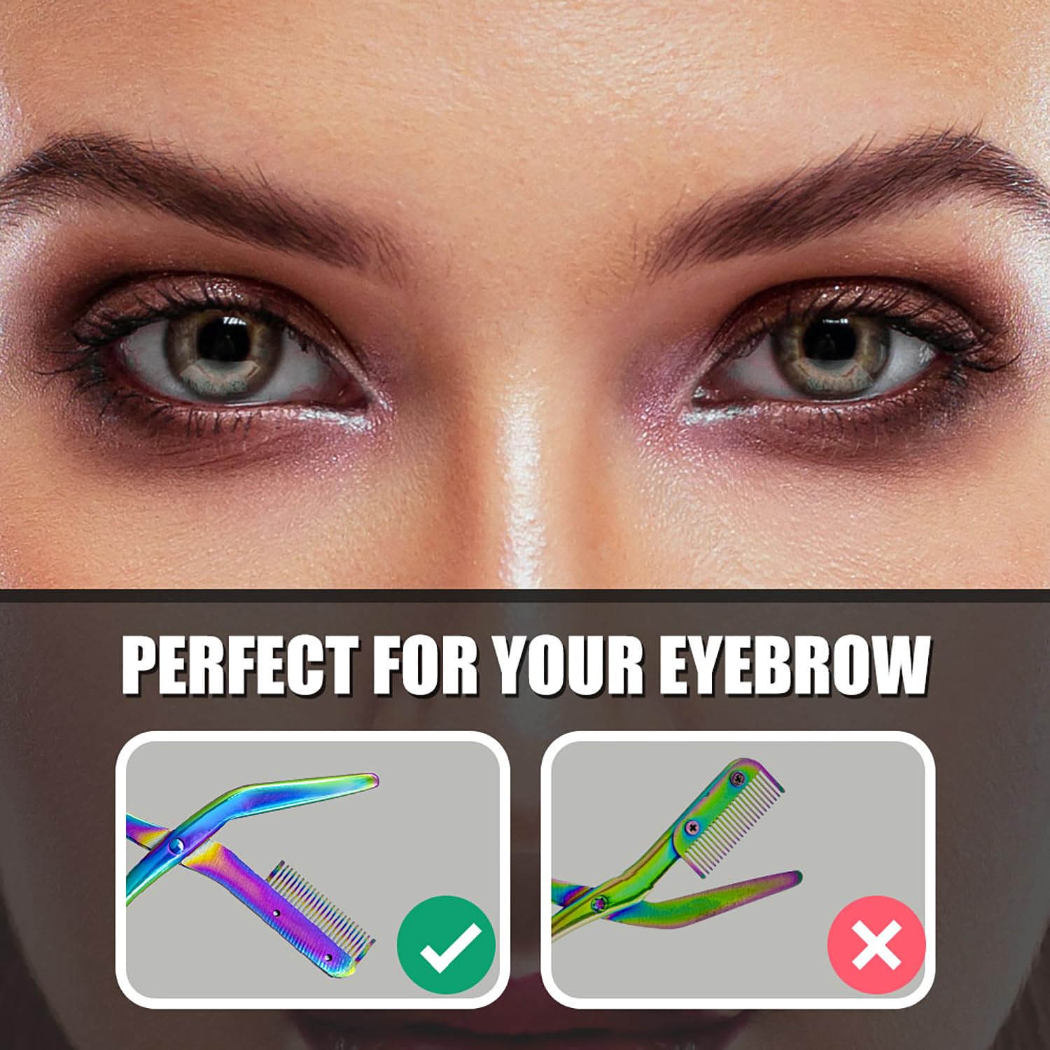 DINNAT Eyebrow Trimmer Scissor with Comb titanium travels-friendly for grooming on the go.