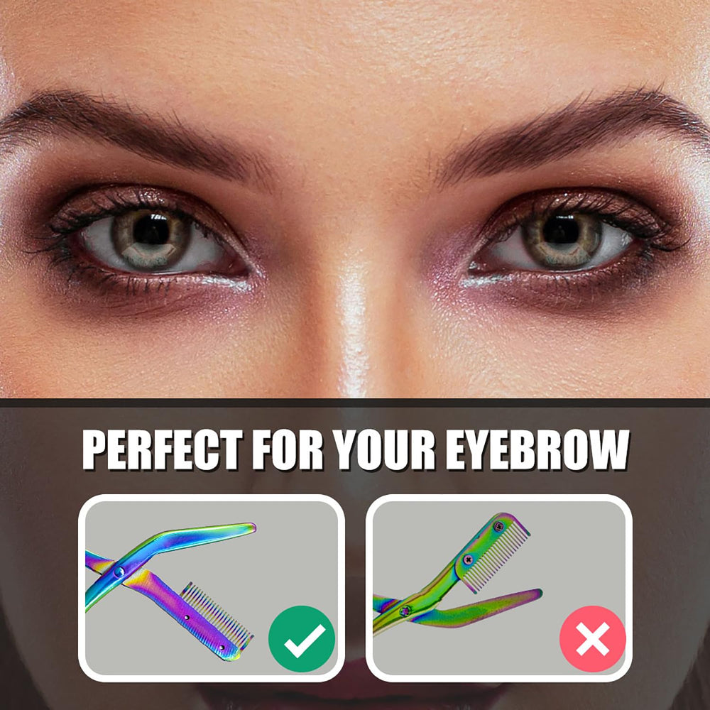 DINNAT Eyebrow Trimmer Scissor with Comb titanium travels-friendly for grooming on the go.