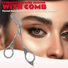 DINNAT Eyebrow Trimmer Scissor with Comb in-use demonstrates precise eyebrow trimming