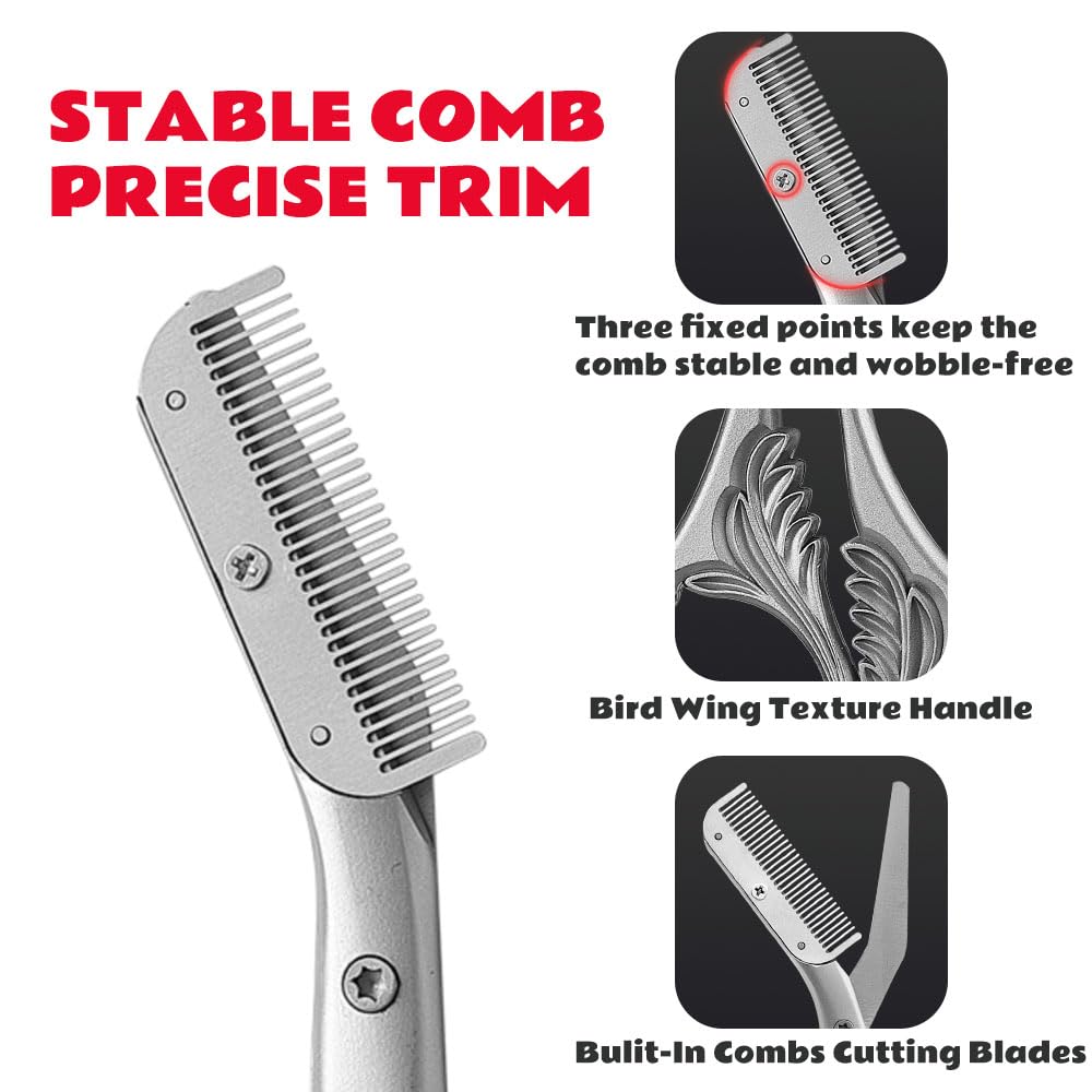 DINNAT Eyebrow Trimmer Scissor with Comb travel-ready in a compact case