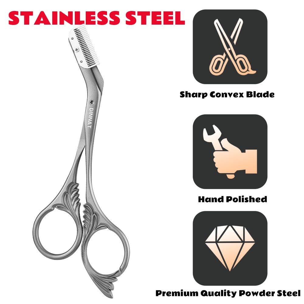 DINNAT Eyebrow Trimmer Scissor with Comb packaging presents a gift-ready grooming tool