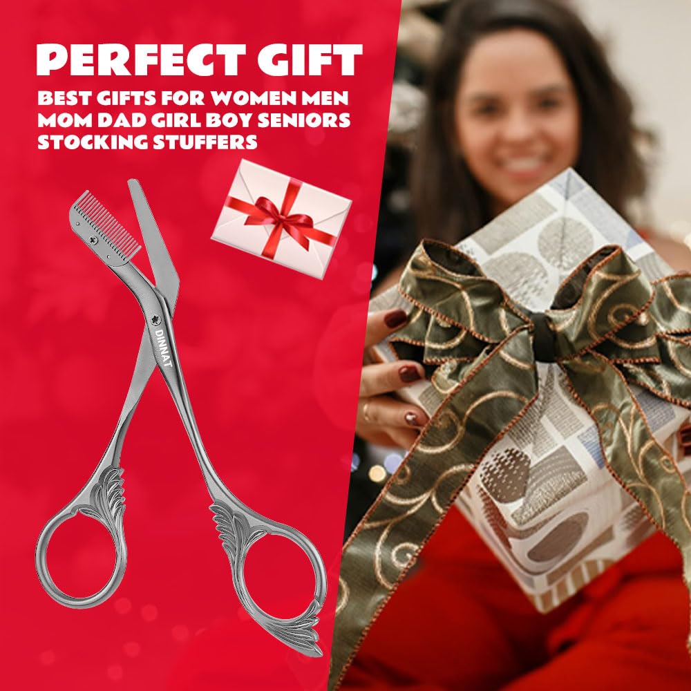 DINNAT Eyebrow Trimmer Scissor with Comb stainless steel blades stay sharp over time