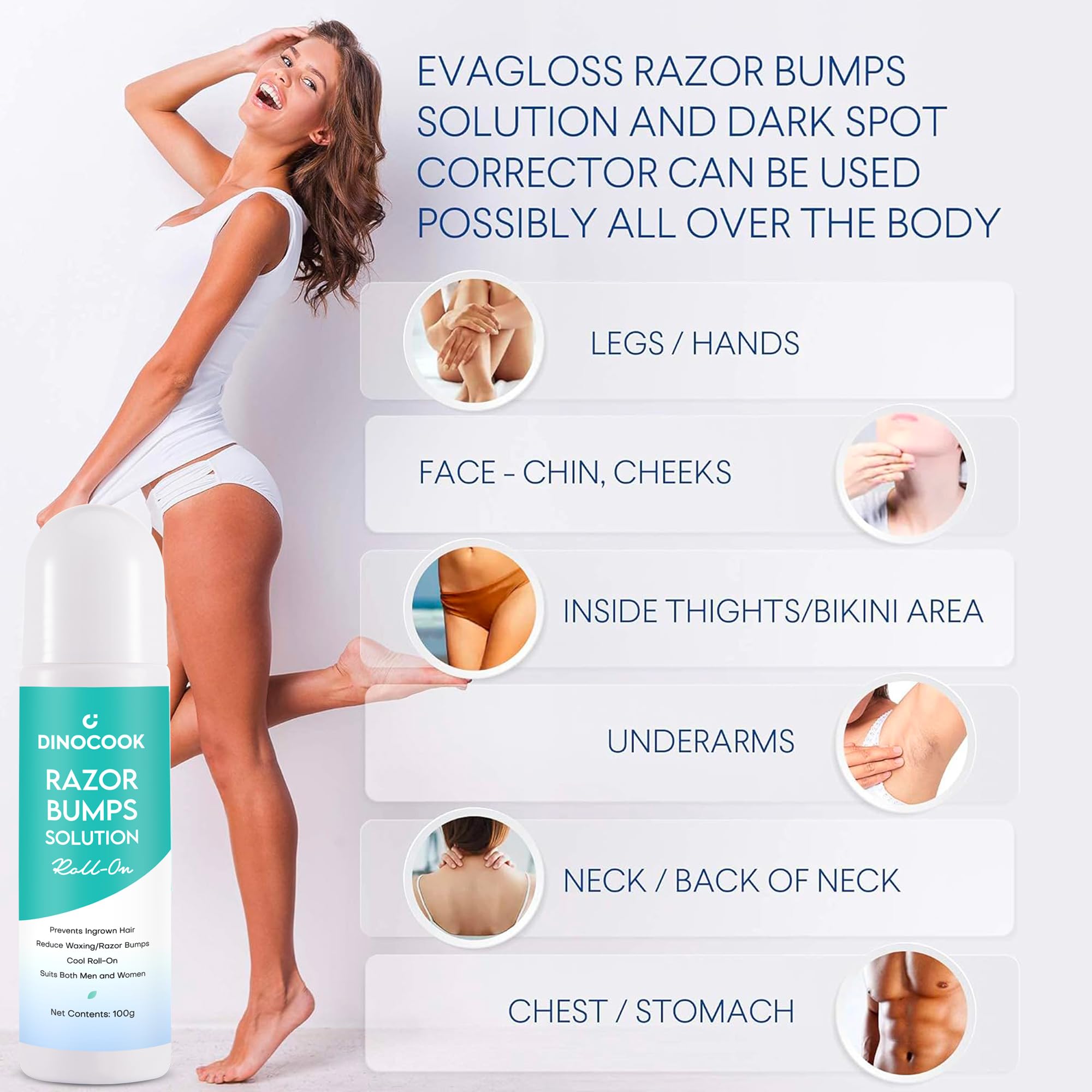Dinocook Razor Bumps Serum application near bikini area for smoother, comfortable skin