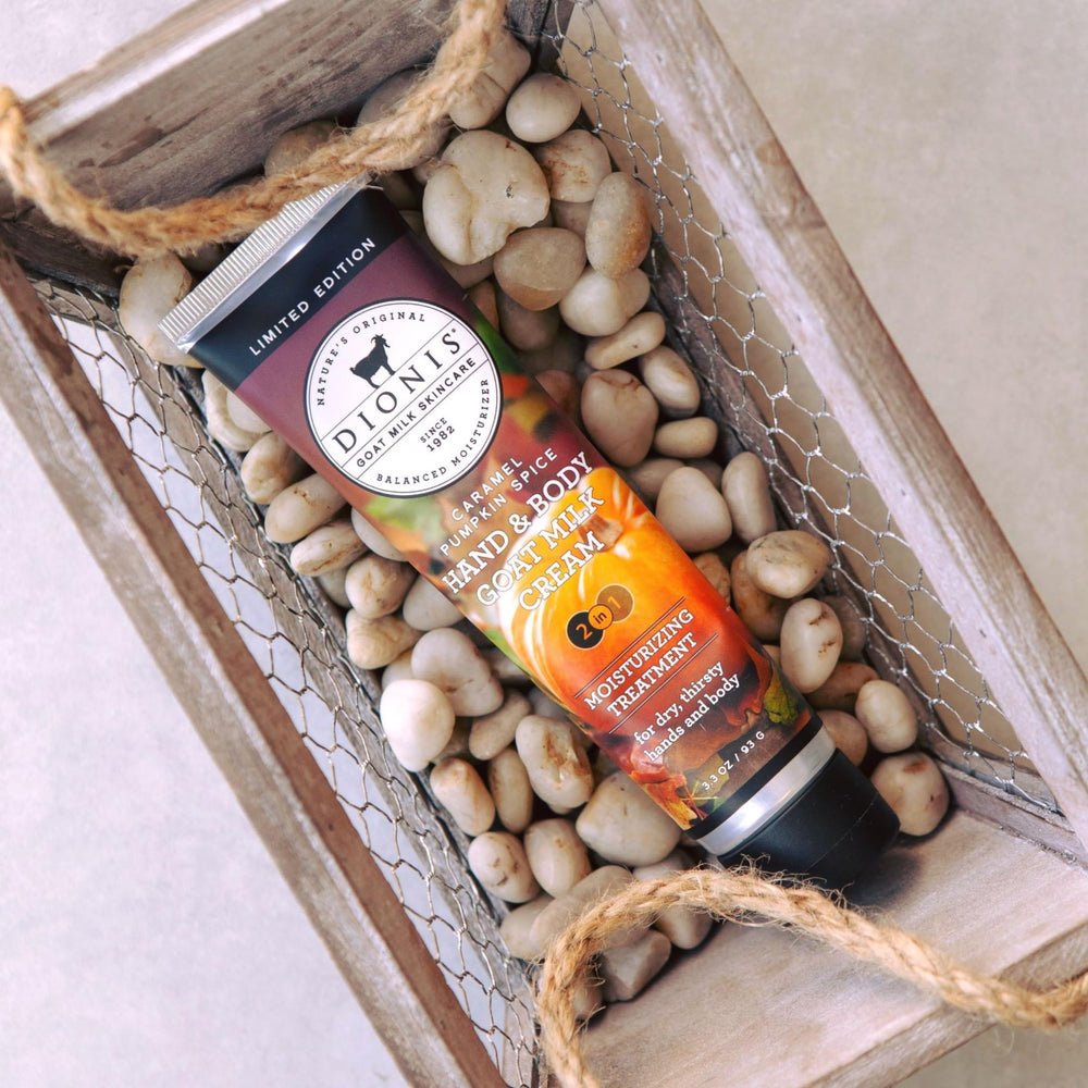 Dionis caramel pumpkin spice lotion amber bottle evokes cozy fragrance and daily moisture