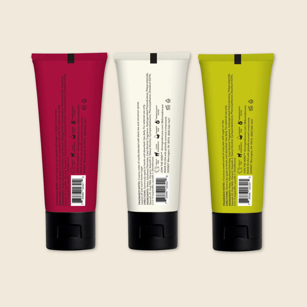 Dionis 3-pack display demonstrates variety and convenient gifting option.