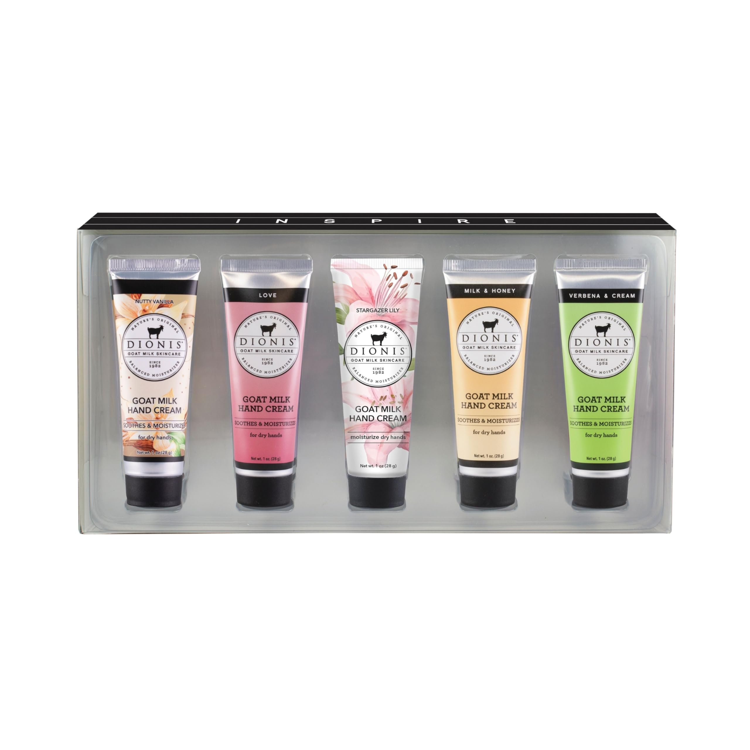 Dionis goat milk hand cream gift set in a box promotes luxurious self-care and gifting