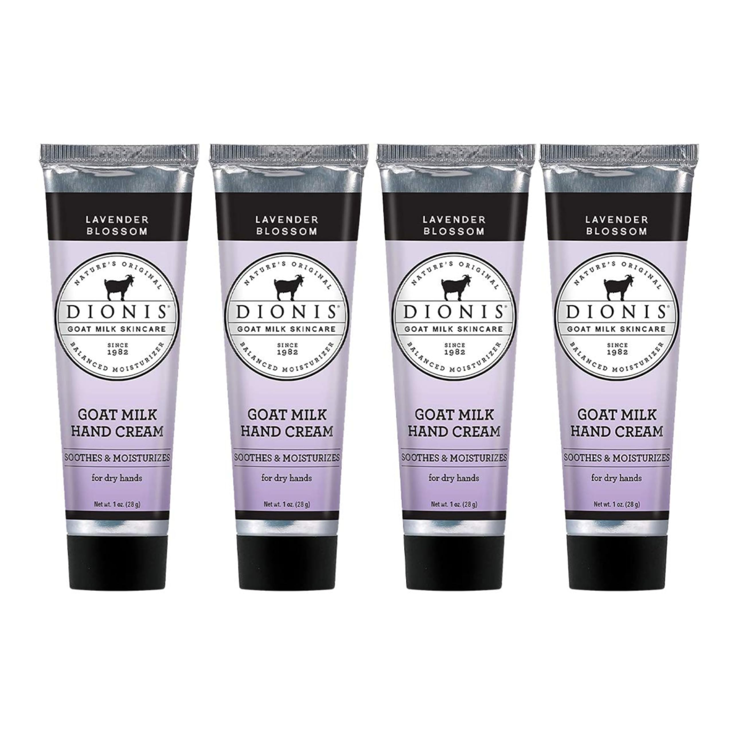 Dionis Goat Milk Hand Cream Lavender Blossom Set shown with lavender for soothing aromatherapy.