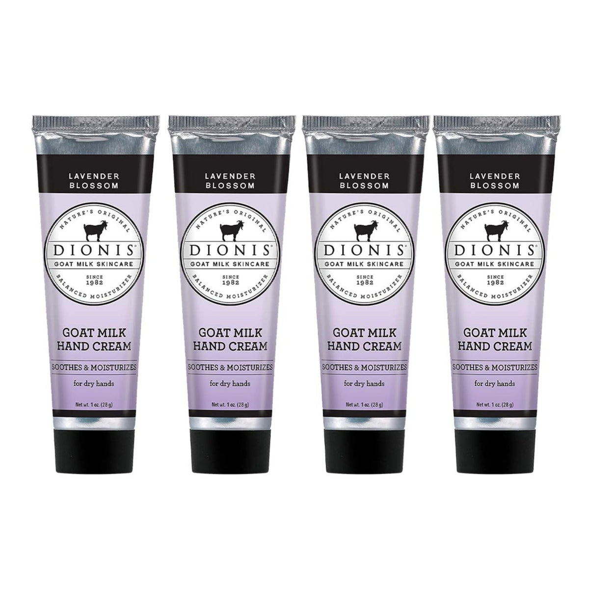 Dionis Goat Milk Hand Cream Lavender Blossom Set shown with lavender for soothing aromatherapy.