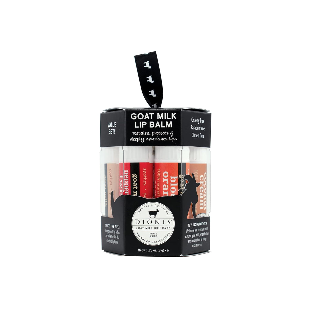 Dionis Goat Milk Lip Balm Ornament Vanilla smooths lips for all-day moisture.