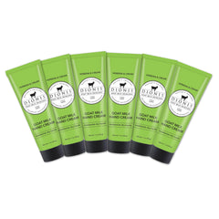 Dionis Goat Milk Verbena & Cream hand cream bottle with refreshing citrus scent and hydration.