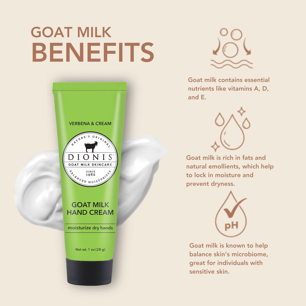 Dionis Goat Milk Verbena & Cream texture closeup shows fast-absorbing hydration.
