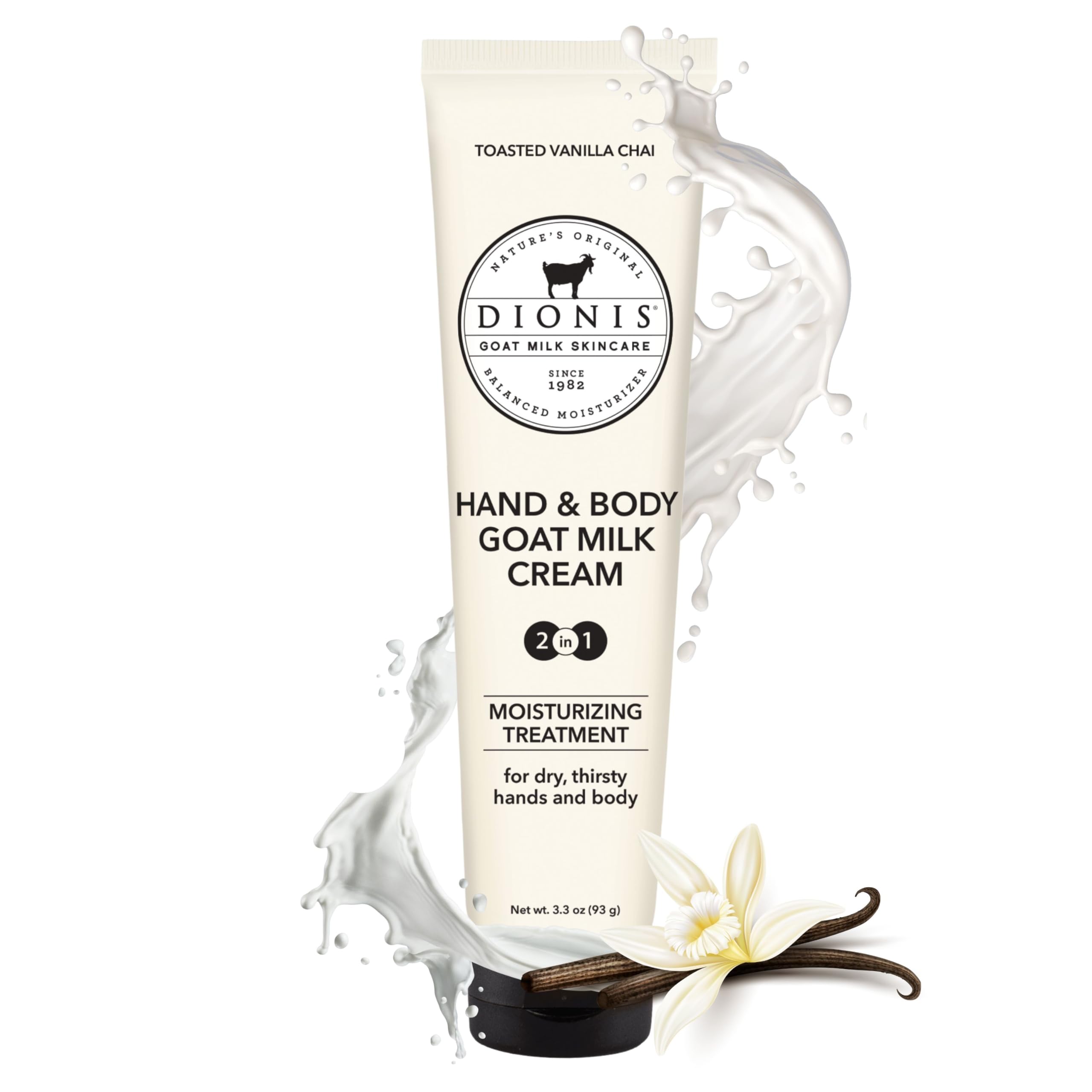 Dionis Vanilla Chai travel-size cream bottle for on-the-go hydration.