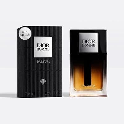Dior Homme Parfum splash bottle highlighting woody amber spice notes for daily wear.