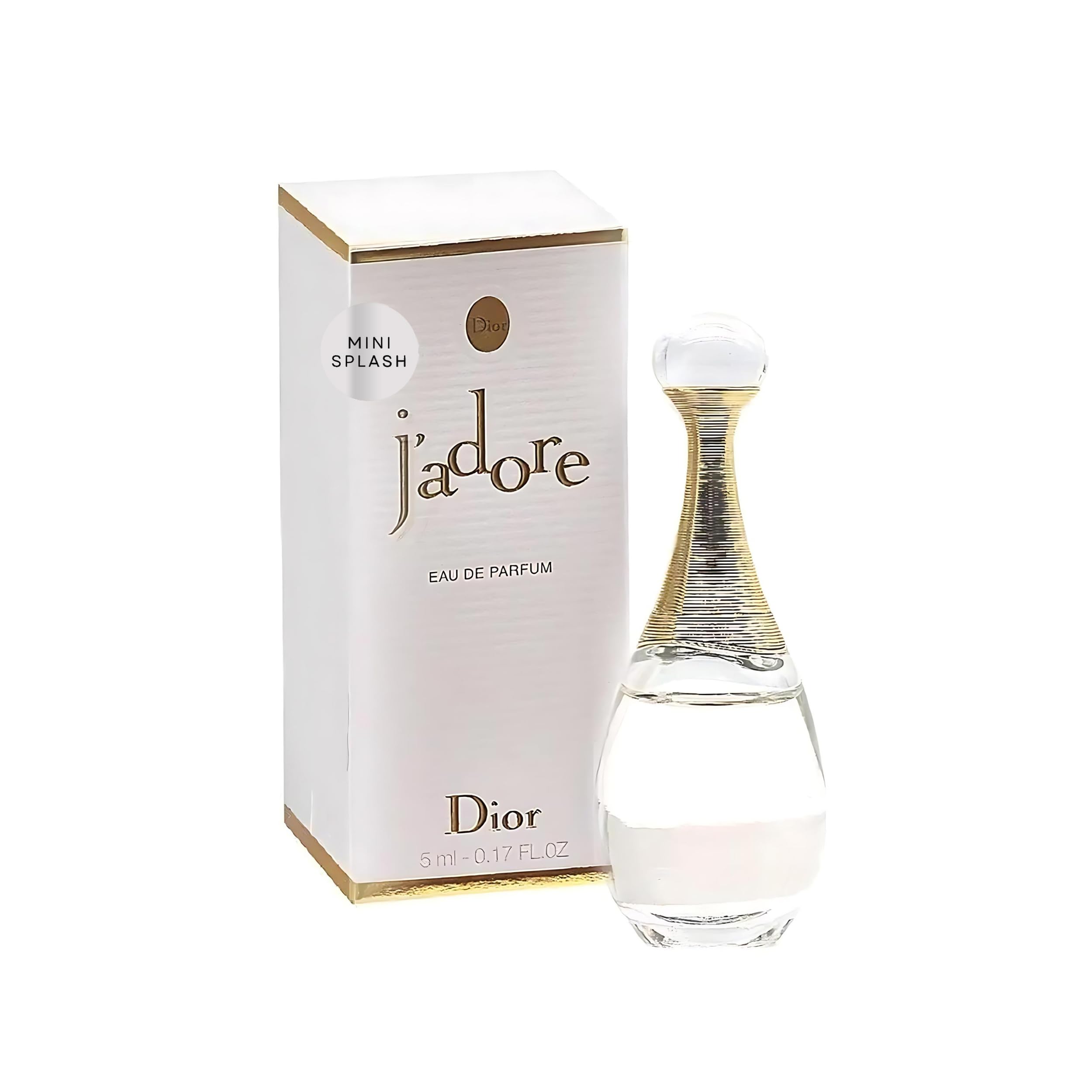 Dior J'adore mini splash bottle front, travel-friendly luxury scent option.