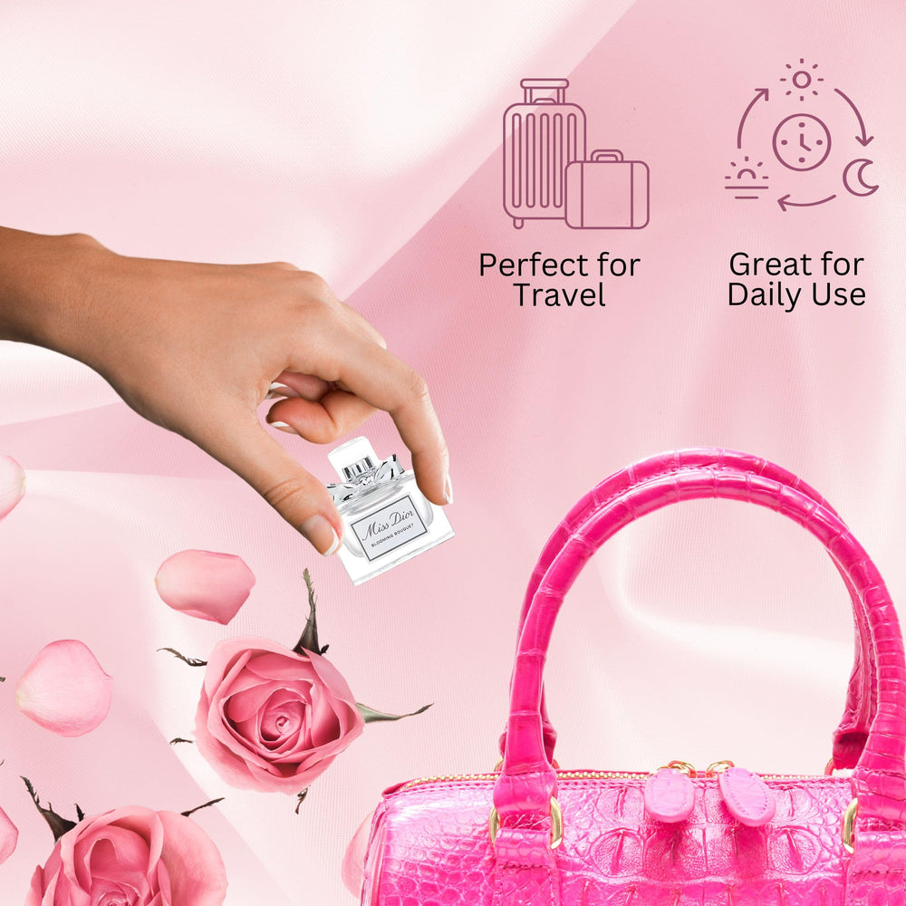 Dior Miss Dior Blooming Bouquet compact spray applied on wrist for quick refresh.
