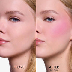 Dior Rosy Glow Blush 001 Pink packaging display highlights universal shade and skin-tone versatility.