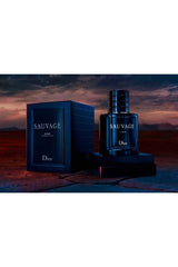 Dior Sauvage Elixir fragrance trail notes image evokes bold confidence.