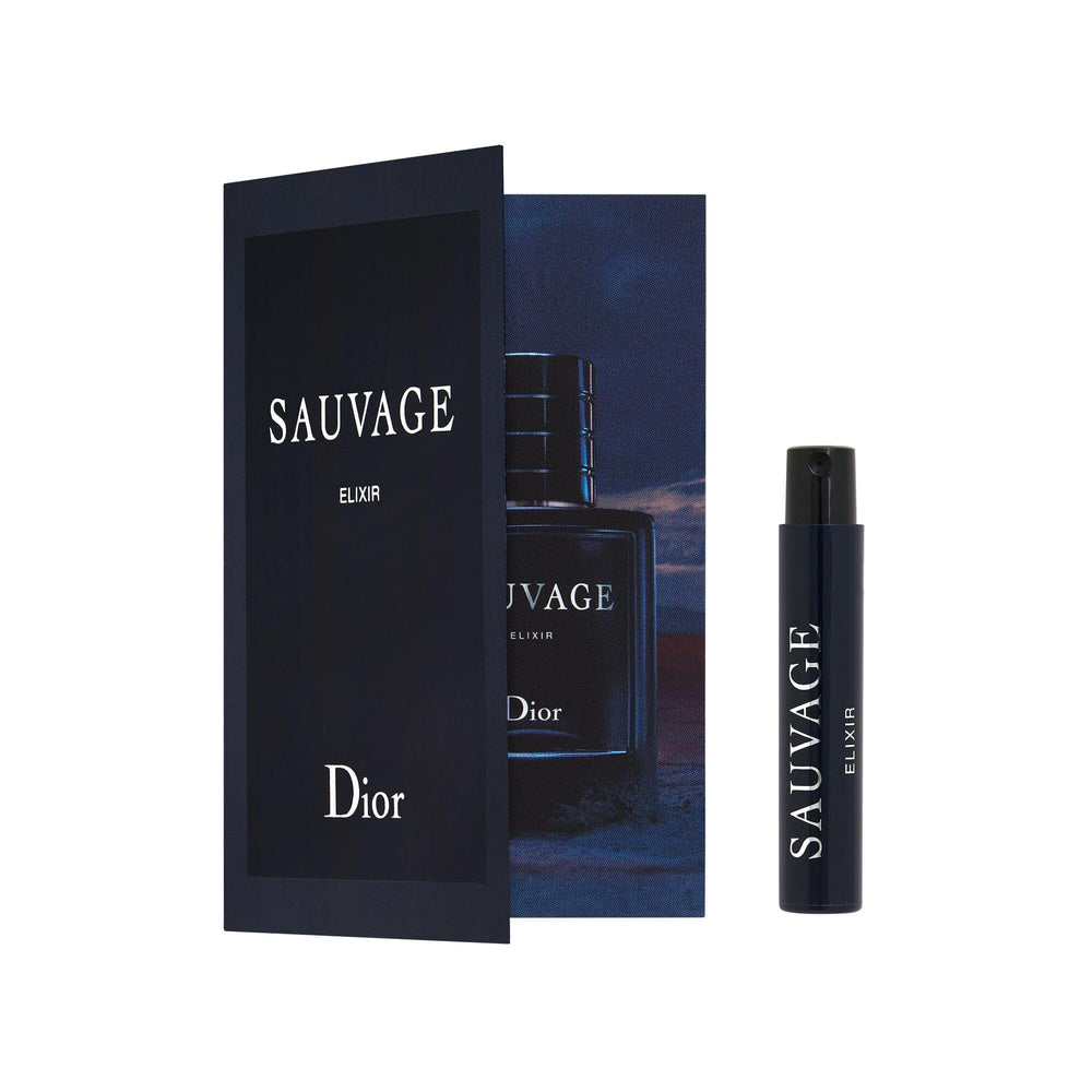 Dior Sauvage Elixir travel vial set shows two compact flasks for easy on-the-go fragrance testing.