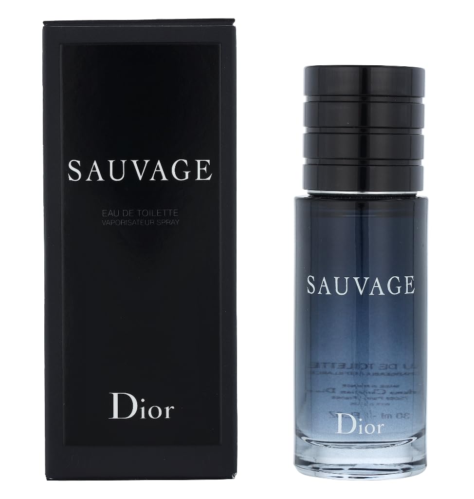 Dior Sauvage refillable 1oz EDT bottle highlights portable, eco-friendly grooming on the move.