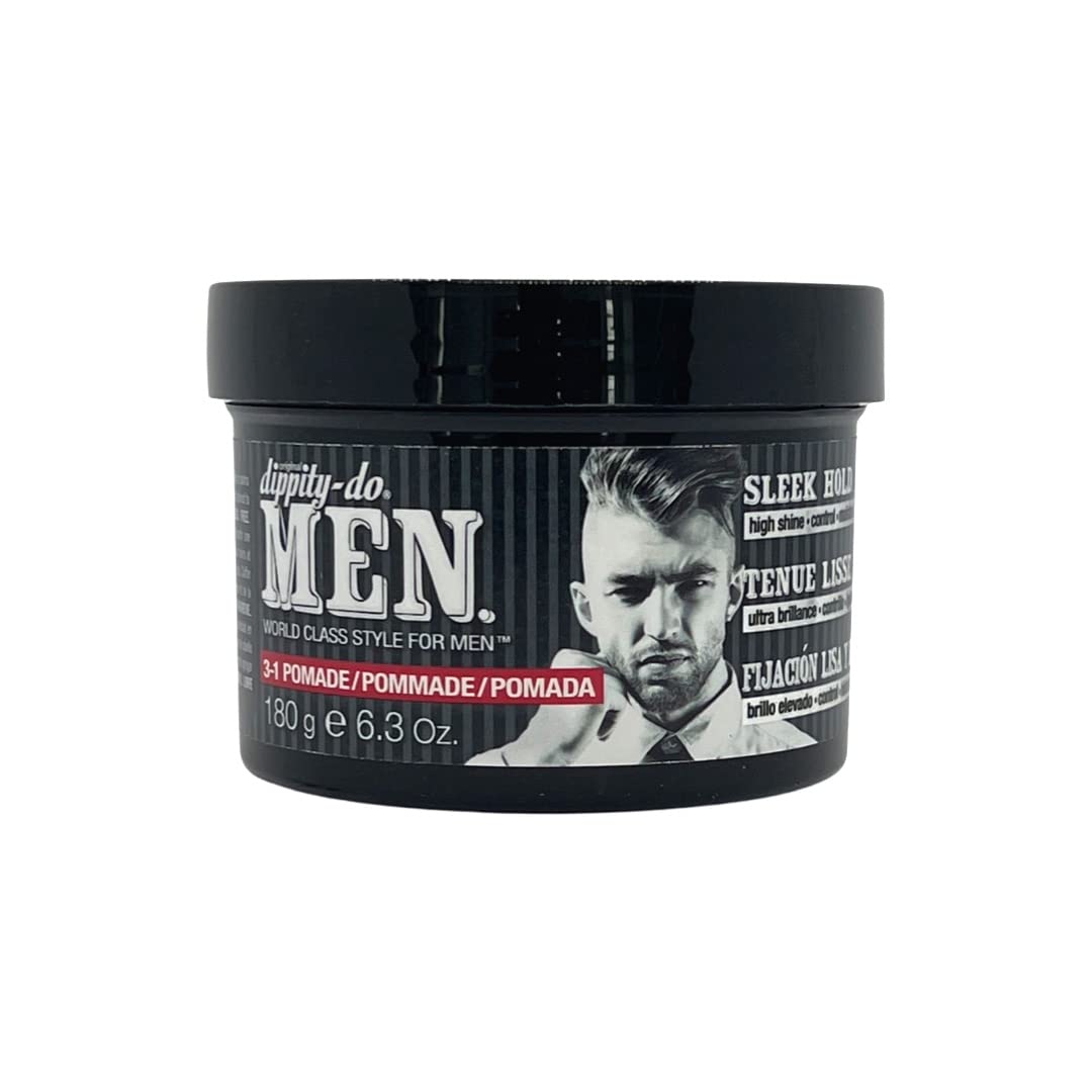 Dippity Do Men 3-in-1 Pomade bottle shot for versatile styling, moisture, and shine.