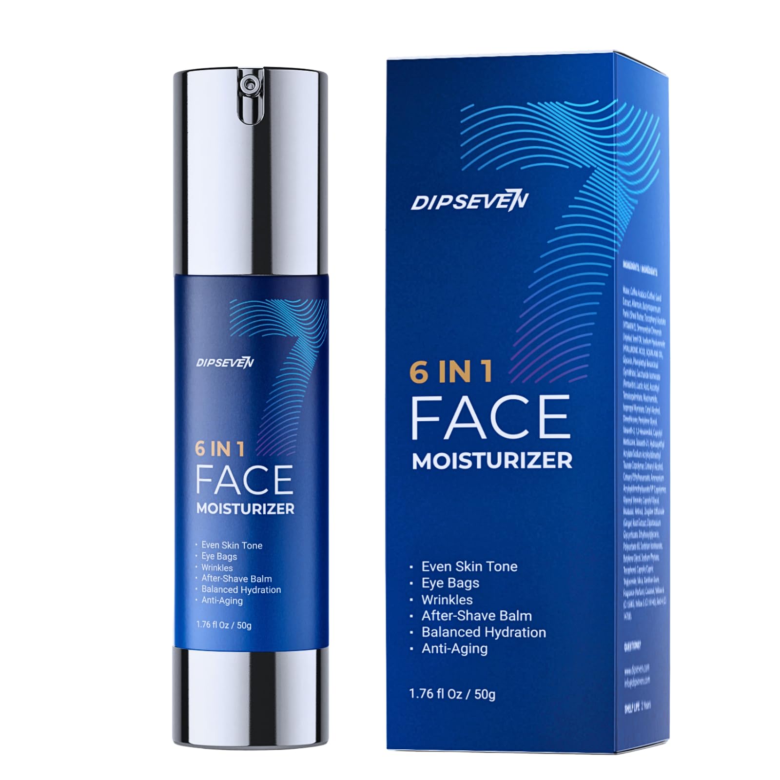 DipSeven 6-in-1 face cream bottle close-up showing hydration and simplicity