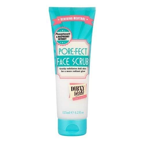 Dirty Works Pore-Fect Face Scrub jar shows silky texture for refined pores.