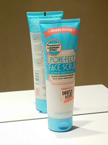 Dirty Works Pore-Fect Face Scrub massaged onto damp skin for gentle exfoliation.