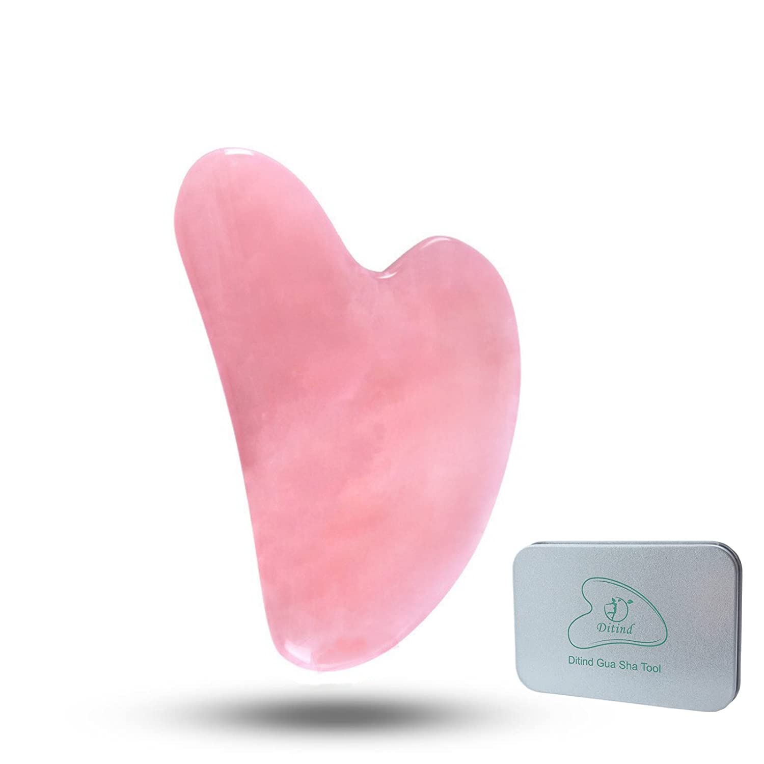 Ditind Rose Quartz Gua Sha tool close-up for smooth massage and lymph drainage.