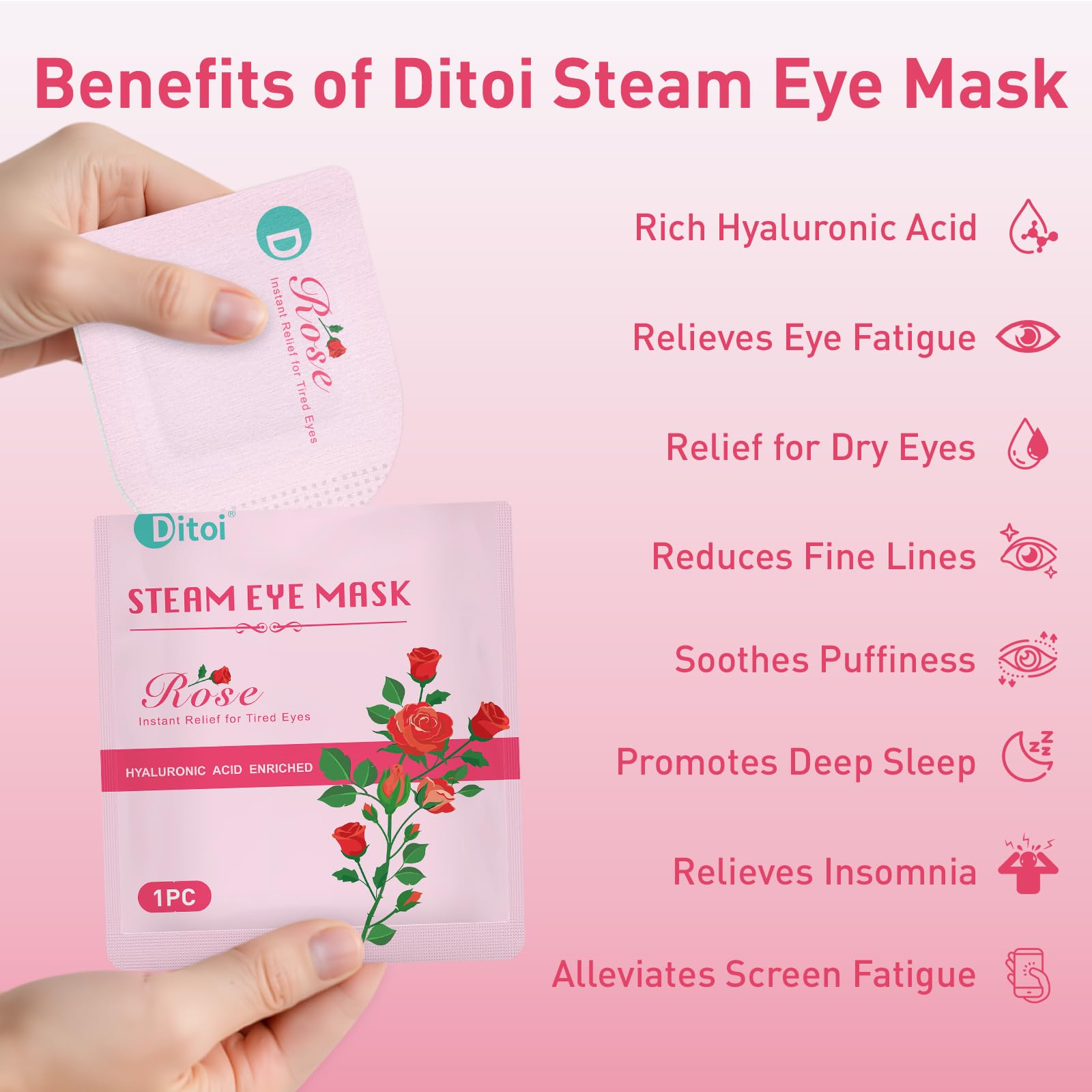 Ditoi mascarilla ocular rosa, uso cómodo para descansar los ojos.