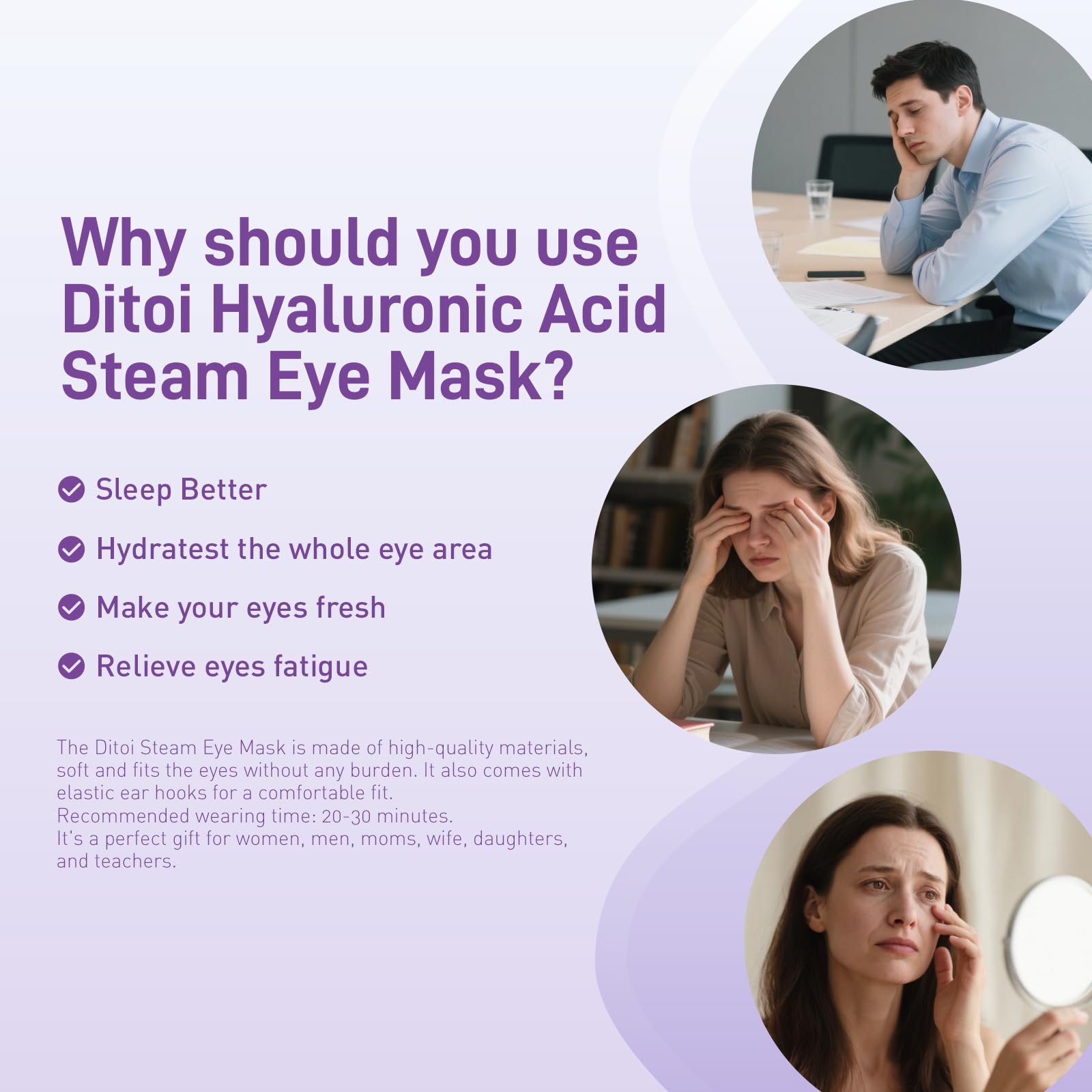 Ditoi steam eye mask lavender-fragrance closeup for soothing aroma