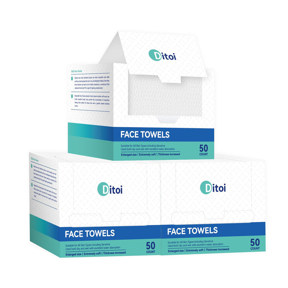 Ditoi disposable face towels pack shot shows ultra-thick design for quick cleansing.