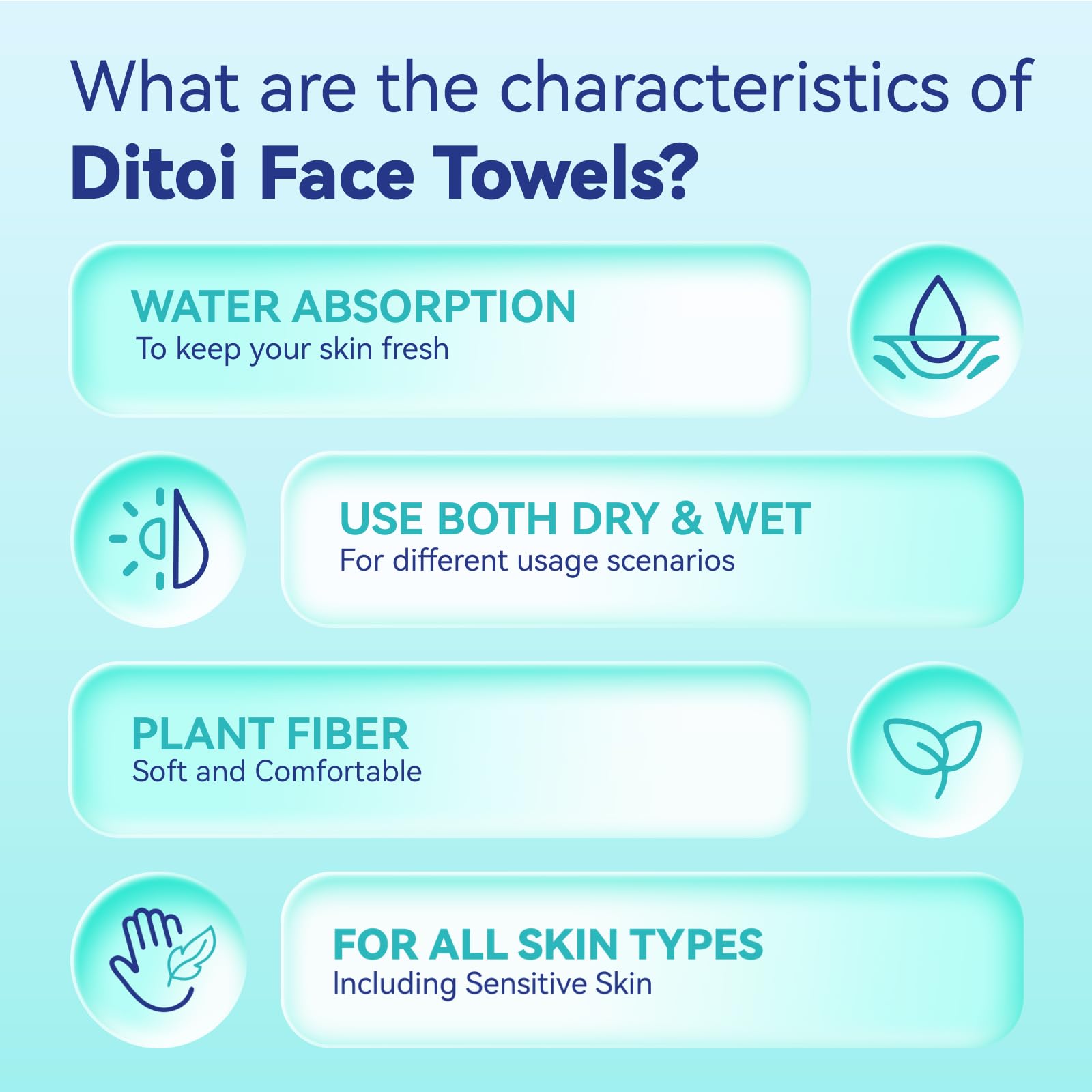 Ditoi disposable face towels wet-dry-use illustrates versatile cleansing and blotting.