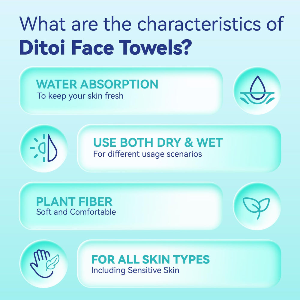 Ditoi disposable face towels wet-dry-use illustrates versatile cleansing and blotting.