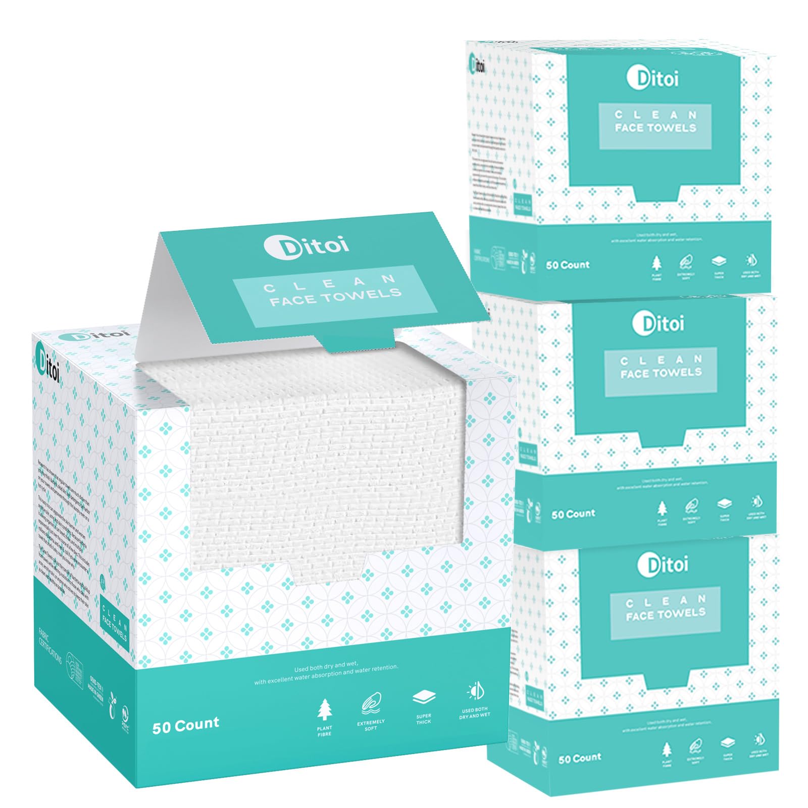 Ditoi Face Towel pack overview showing 10x12 inch disposable towels for daily cleansing